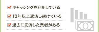 キャッシングを利用している 10年以上返済し続けている 過去に完済した業者がある